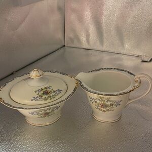 Vintage China Royal Derby Hand Painted Sugar and Creamer.